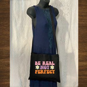 Positive Quotes Crossbody Messenger Canvas Tote Bag with Long Straps